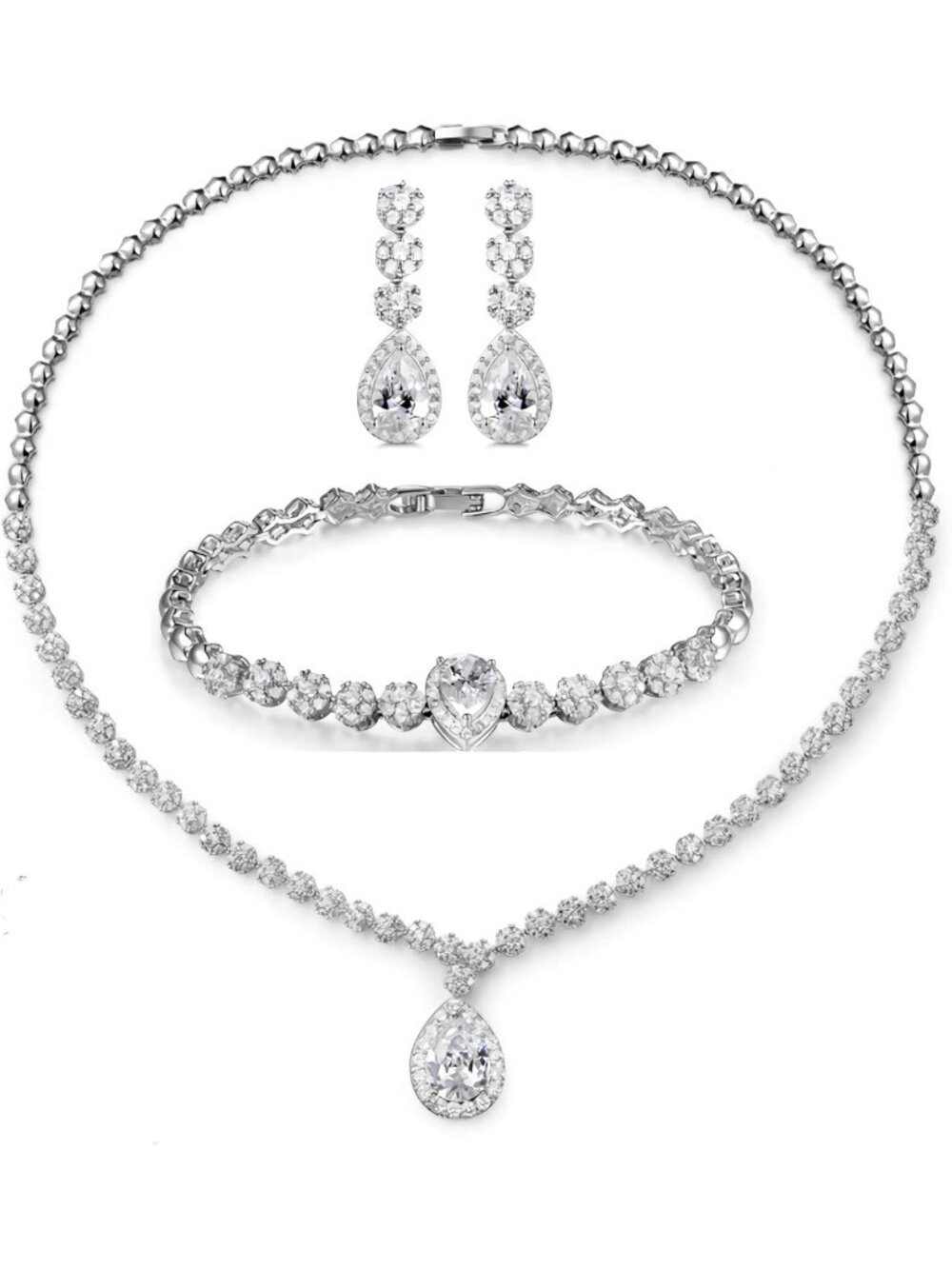 Elegant Jewelry Set for Women - Dangle Earrings, Necklace & Bracelet with AAA